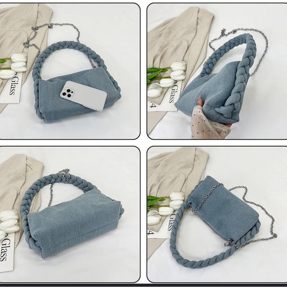 Urban Expressions Skylar Crossbody Light Denim Braided Bag Silver Chain; New!
